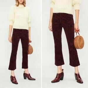 Free People Paisley Printed Corduroy Cropped Flare Pants - Wine - Size 4